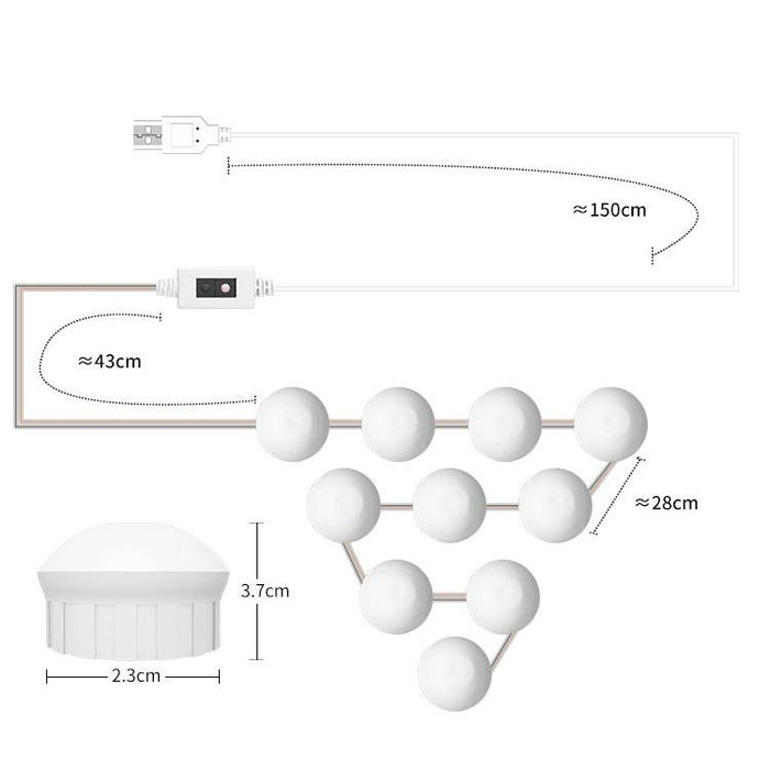 10-Led Usb Bathroom Mirror Light 3-Colour Dimming