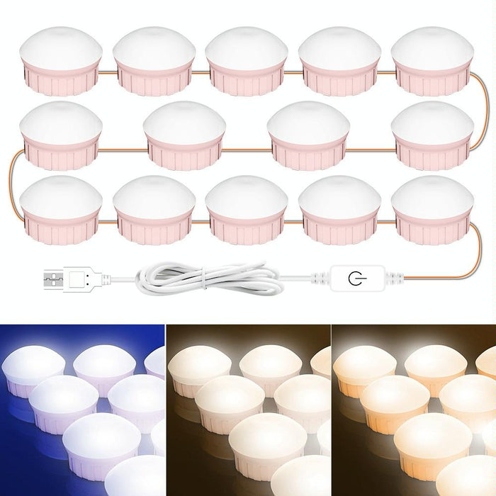 14-Led Usb Bathroom Mirror Light 3-Colour Dimming