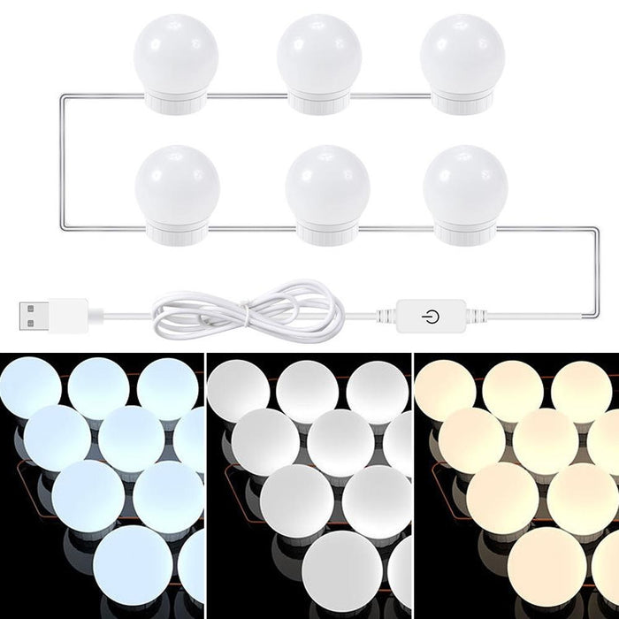 Usb Bathroom Makeup Light Bulbs 6 Leds 3 Colour Temperatures Simple Design