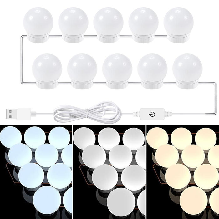 10-Led Usb Bathroom Makeup Light Bulbs 3 Colour Temperatures