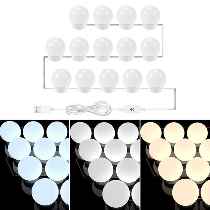 14-Led Usb Bathroom Makeup Light Bulbs 3 Colour Temperatures
