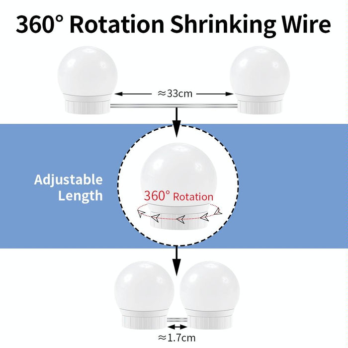 Adjustable Led Mirror Front Lamp With Usb Power 6 Brightness-Adjustable Bulbs