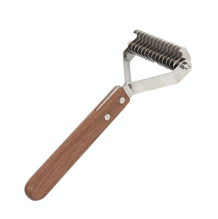 Large Stainless Steel Pet Grooming Comb Walnut Finish
