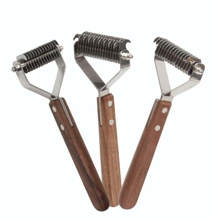 Large Stainless Steel Pet Grooming Comb Walnut Finish