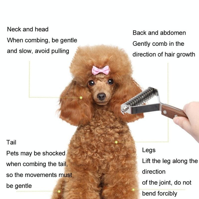 Large Stainless Steel Pet Grooming Comb Walnut Finish