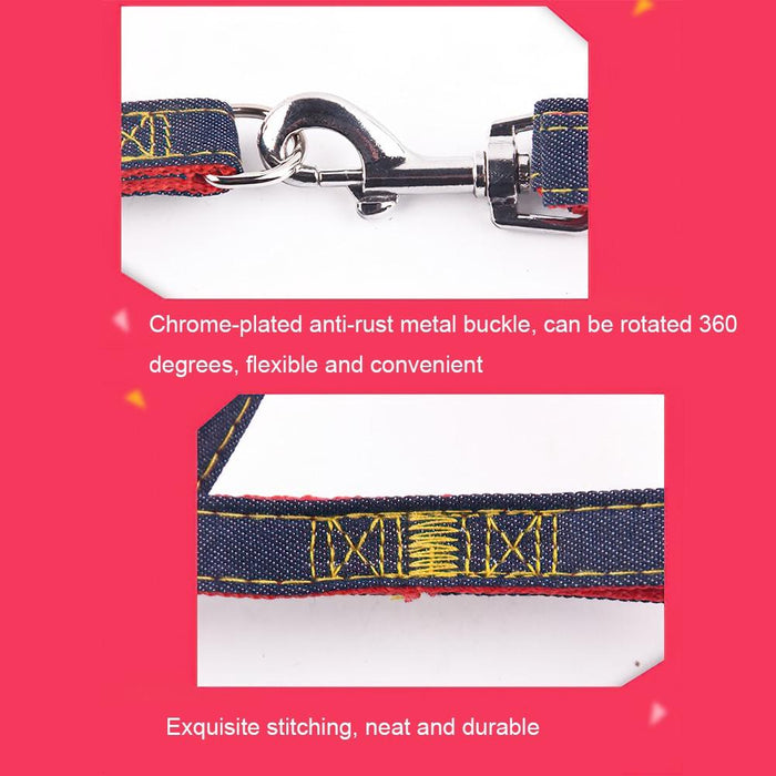 Strong Denim Dog Leash Set Leash Chest Strap Collar Size L