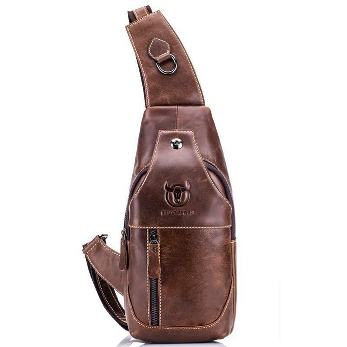 Retro Leather Crossbody Chest Bag Chestnut Brown
