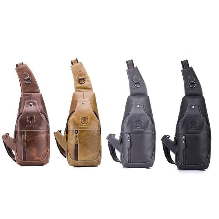 Retro Leather Crossbody Chest Bag For Men Black + Buckle