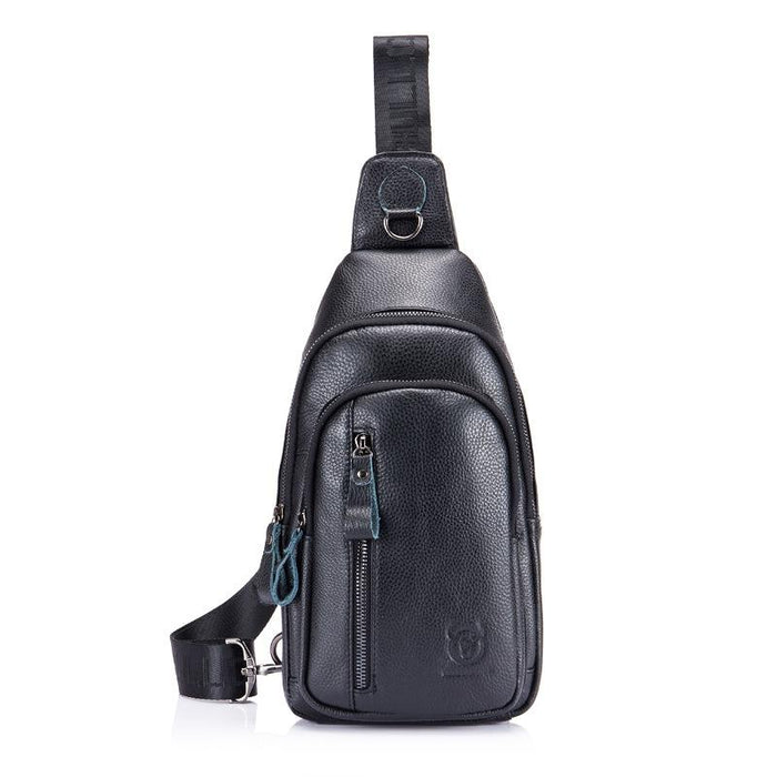 Men Leather Crossbody Chest Bag Multi Function