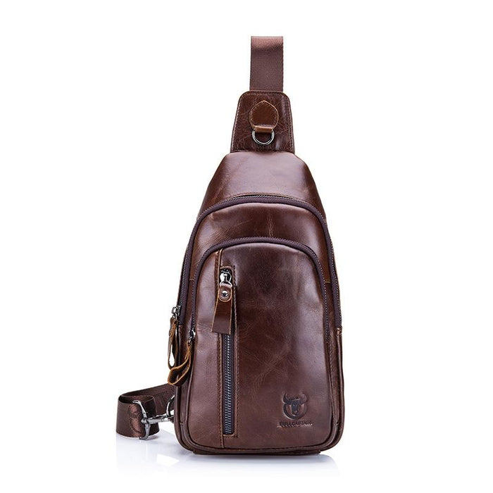 Men Leather Crossbody Chest Bag Multi Function