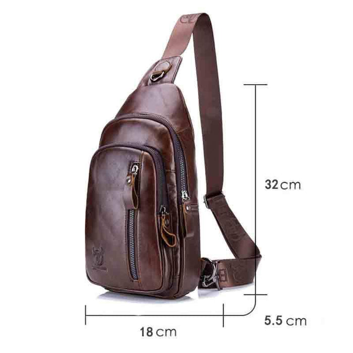 Men Leather Crossbody Chest Bag Multi Function