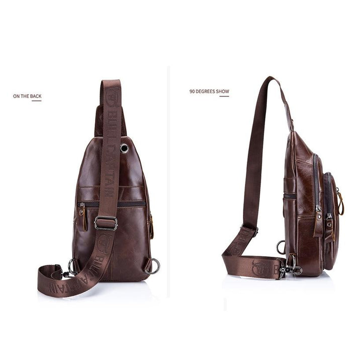 Men Leather Crossbody Chest Bag Multi Function