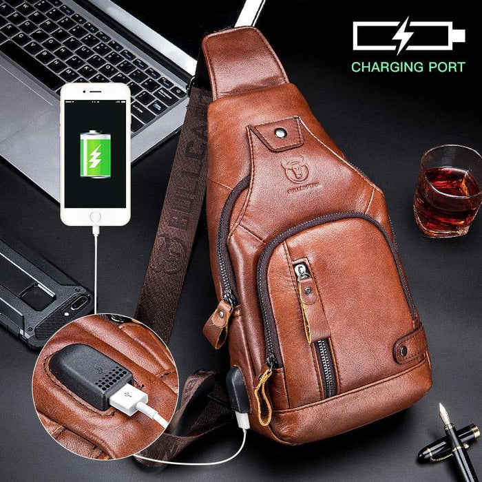 Soft Cowhide Chest Bag For Men Outdoor Casual