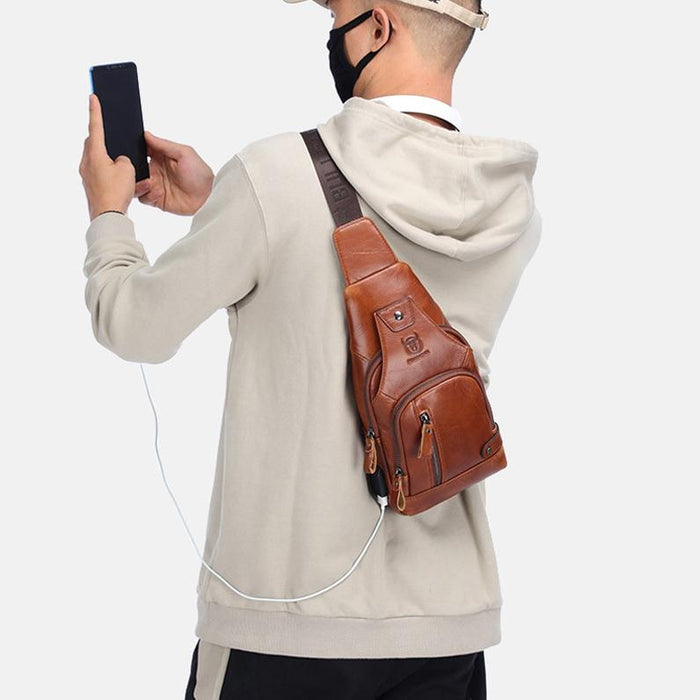 Soft Cowhide Chest Bag For Men Outdoor Casual