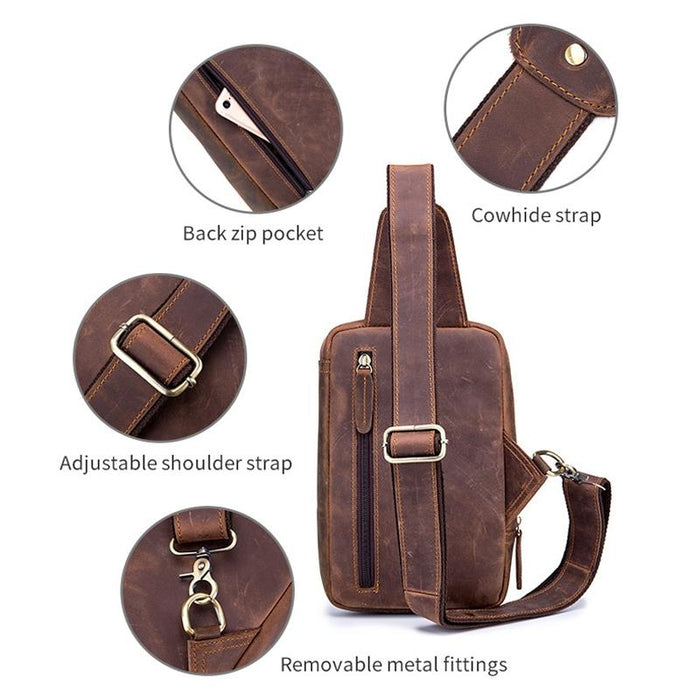 Retro Leather Shoulder Bag For Men Brown