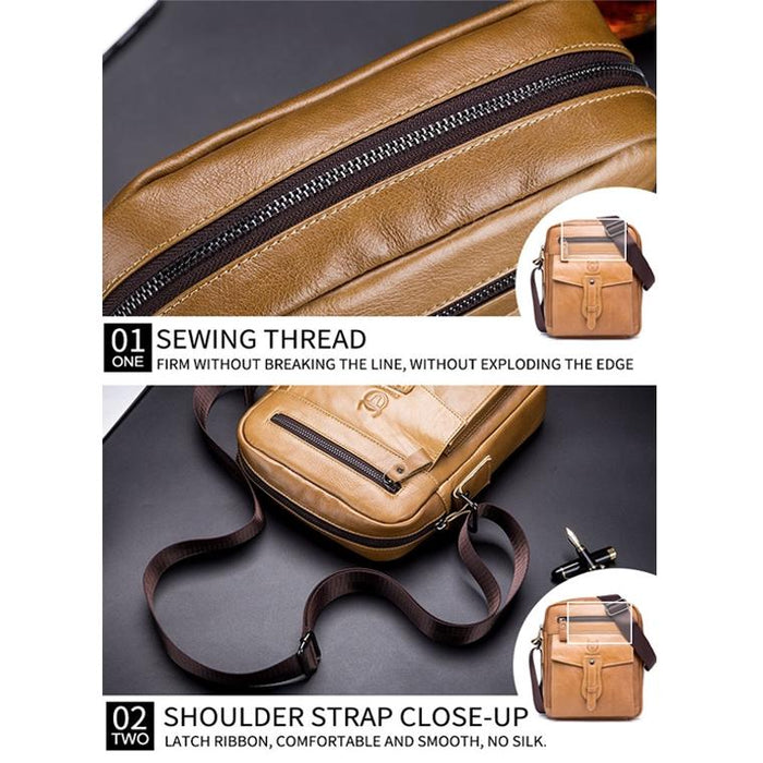 Cowhide Messenger Bag For Men Large Capacity Briefcase Black