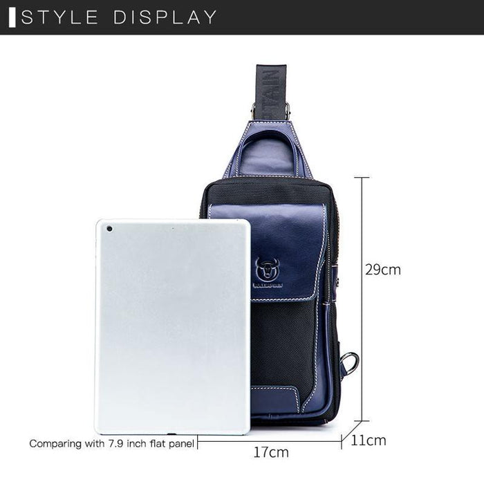 Leather Men Chest Bag Casual Shoulder Bag Brown