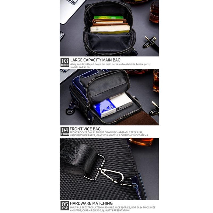 Leather Men Chest Bag Casual Shoulder Bag Brown