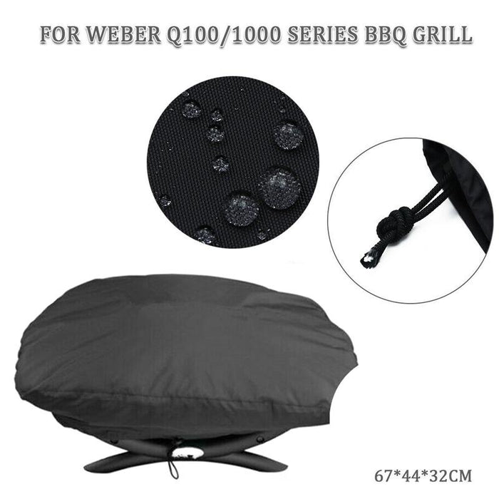 Outdoor Camping Garden Oven Dustproof And Waterproof Cover For Weber 7100 / Q100 / Q1000 - Size 67.1X44X32Cm Black