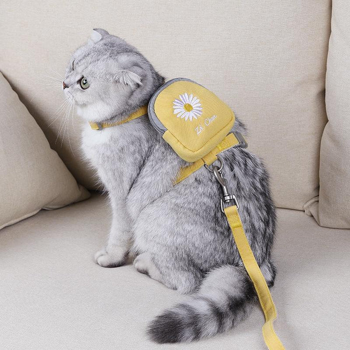 Small Pet Traction Backpack With Embroidered Cat Design Size M