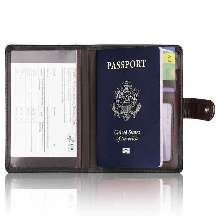 Passport & Card Holder With Buckle Clip Pu Protection