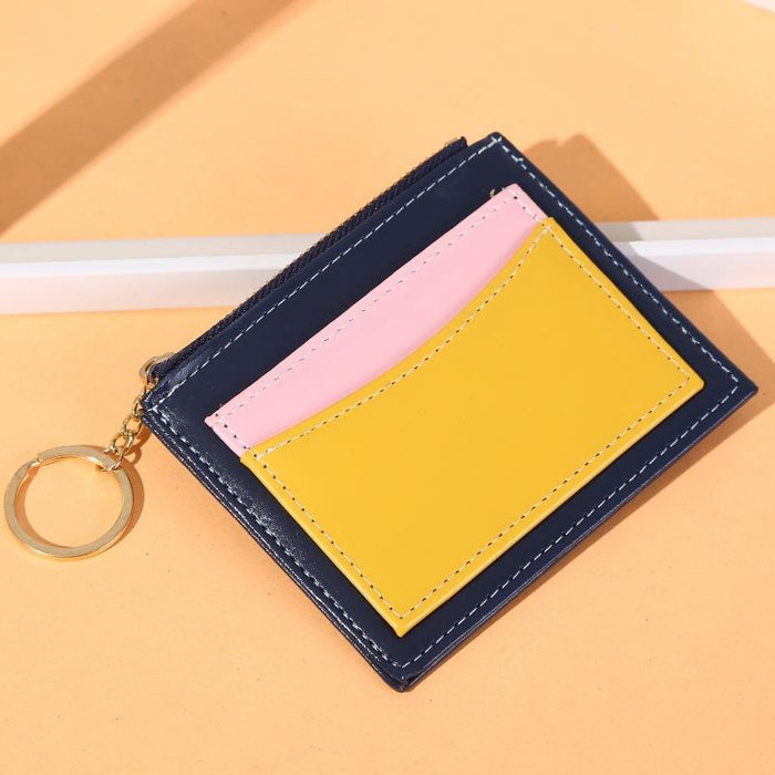 Portable Simple Card Holder Coin Purse With Keychain Unisex Pu Wallet