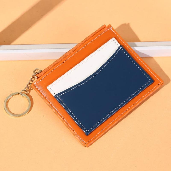 Portable Simple Card Holder Coin Purse With Keychain Unisex Pu Wallet