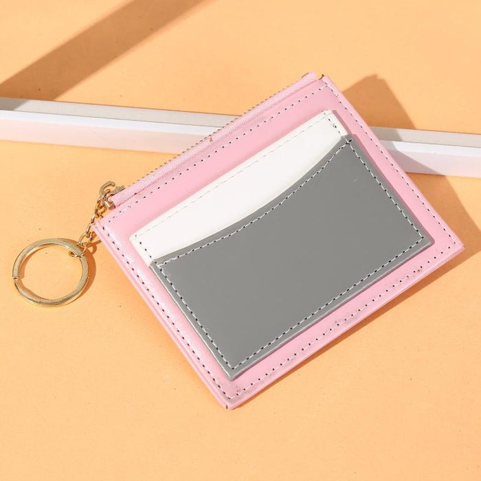 Portable Simple Card Holder Coin Purse With Keychain Unisex Pu Wallet