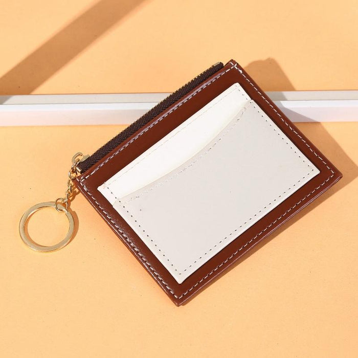 Portable Simple Card Holder Coin Purse With Keychain Unisex Pu Wallet