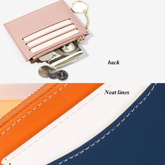 Portable Simple Card Holder Coin Purse With Keychain Unisex Pu Wallet