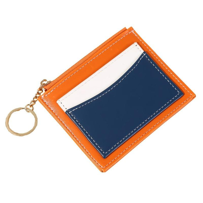 Portable Simple Card Holder Coin Purse With Keychain Unisex Pu Wallet