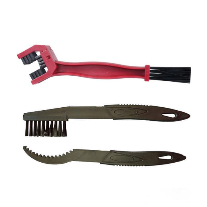3-Sided Chain Brush Set For Bikes & Motorcycles Red + Small Brush