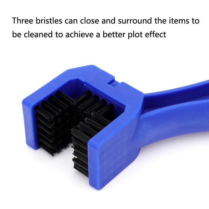 3-Sided Chain Brush Set For Bikes & Motorcycles Blue + Small Brush