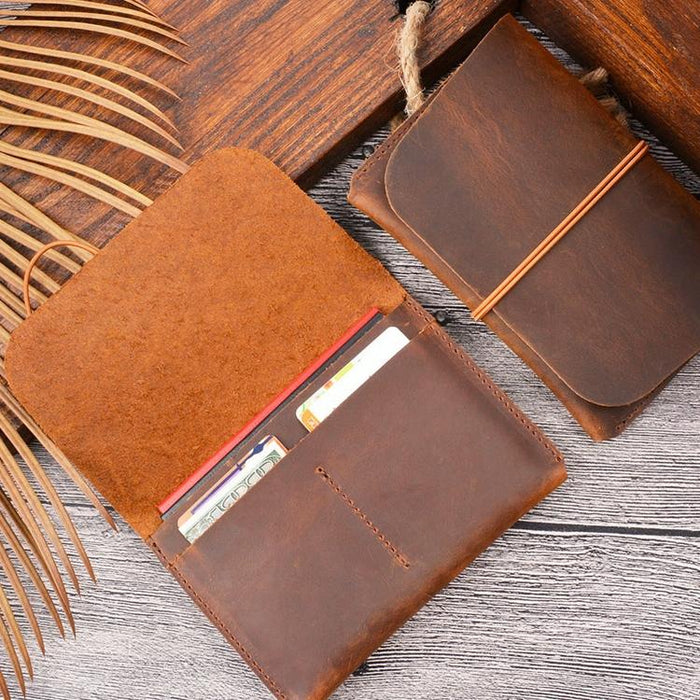 Retro Passport Wallet For Travel Crazy Horse Skin