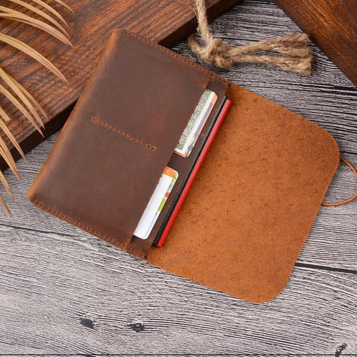 Retro Passport Wallet For Travel Crazy Horse Skin