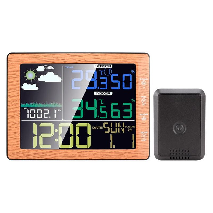 Wireless Colour Screen Weather Clock & Thermohygrometer Wood Grain
