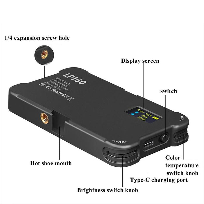 Lp160 180 Leds Square Pocket Fill Light Dual Colour Temperature Portable Mobile Phone Slr Computer Photography Fill Light