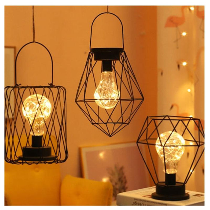 Wrought Iron Diamond Lantern Night Light Retro Decor