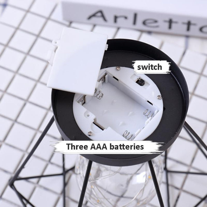 Wrought Iron Diamond Lantern Night Light Retro Decor