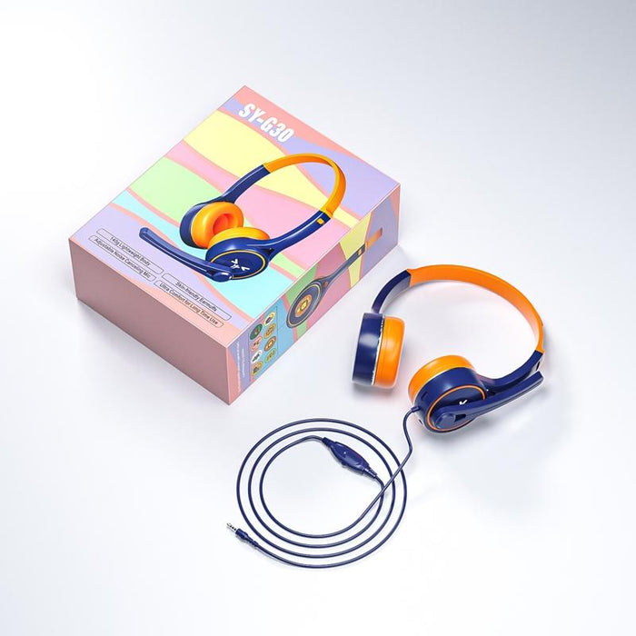 3.5Mm Plug Online Class Headset Blue Orange