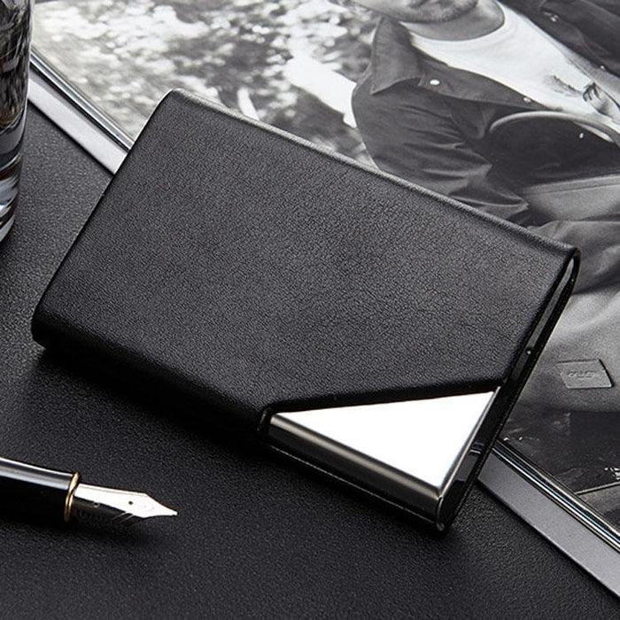Stainless Steel Business Card Holder Men Leather Clamp