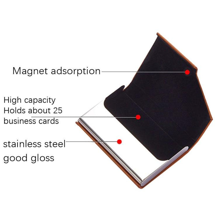 Stainless Steel Business Card Holder Men Leather Clamp