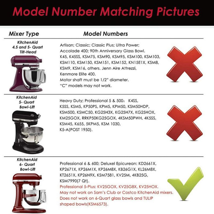 6Qt Stand Mixer Flexible Edge Whisk Paddle Silver Gray