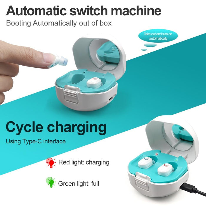 Wireless On Ear Hearing Aid With Charging Case