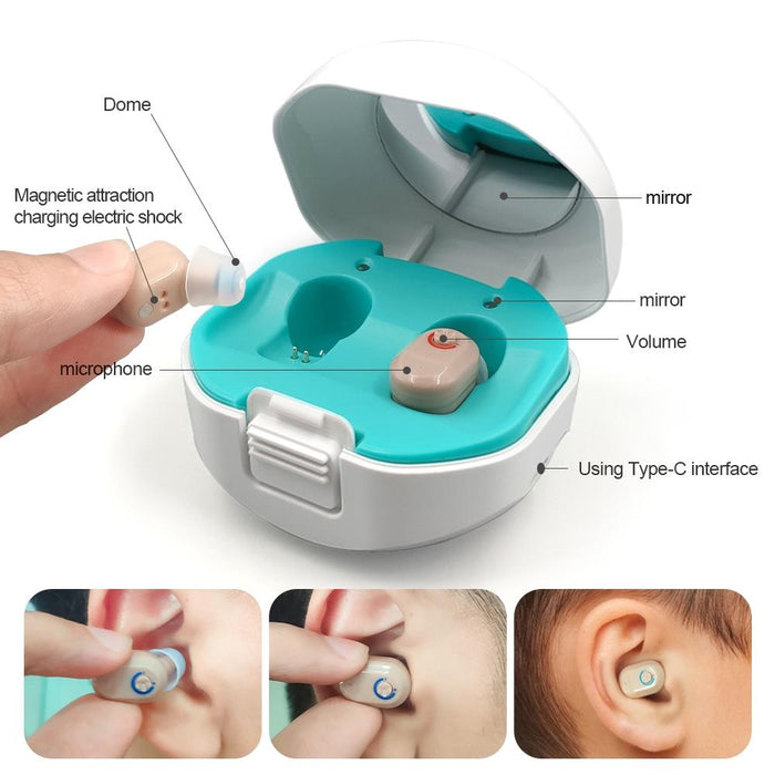 Wireless On Ear Hearing Aid With Charging Case