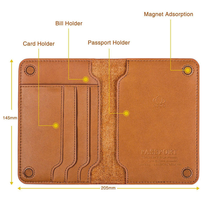 Cowhide Passport Wallet Multifunctional Card Holder Brown