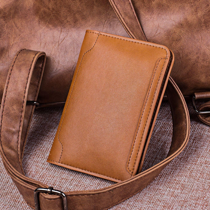Cowhide Passport Wallet Multifunctional Card Holder Brown