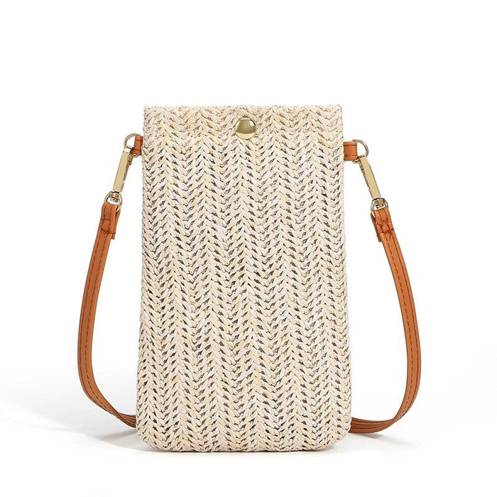Beach Bag With Magnetic Buckle Straw Beige