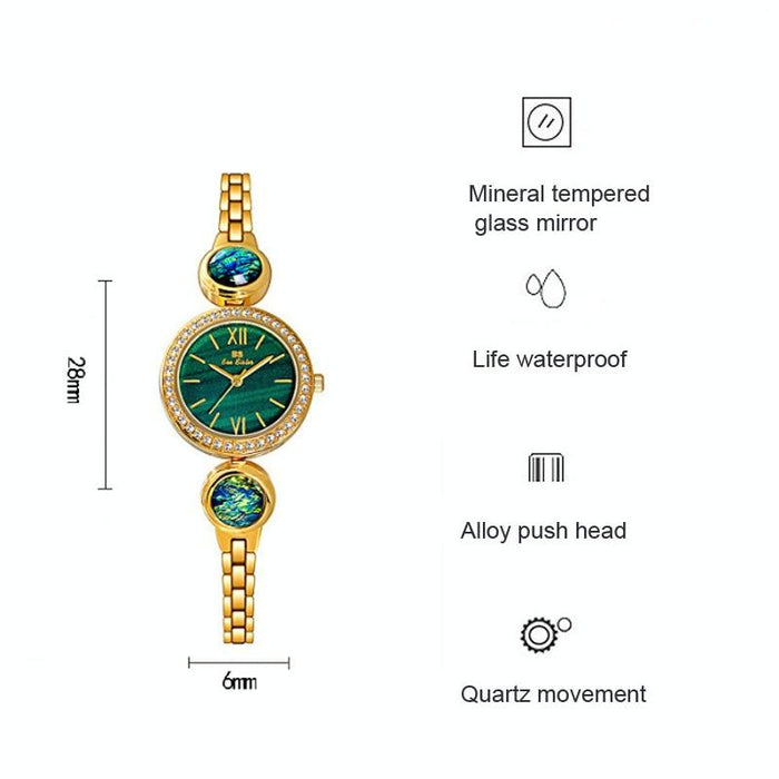 Fa1649 Retro Malachite Small Green Temperament Women Watch