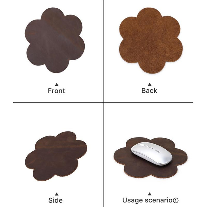 Crazy Horse Leather Retro Petal Mouse Pad Coffee